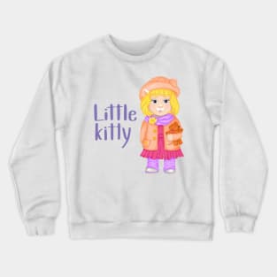 Baby cat girl in hat and spring clothes with a toy. Spring print Crewneck Sweatshirt